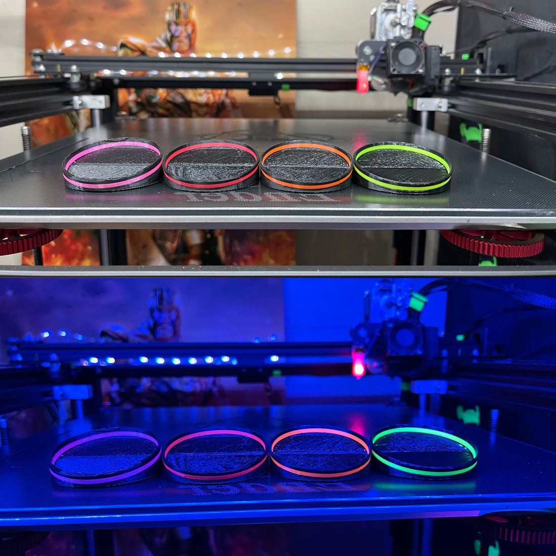 Rhino's Reef 3D-printed magnetic disc frag mounts on the print bed
